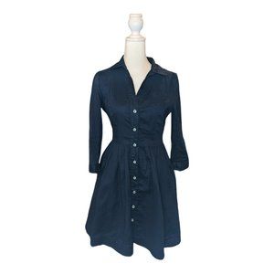 Moulinette Soeurs Vetements Womens Button-Up Dress Pleated Dark Navy Blue Size 0